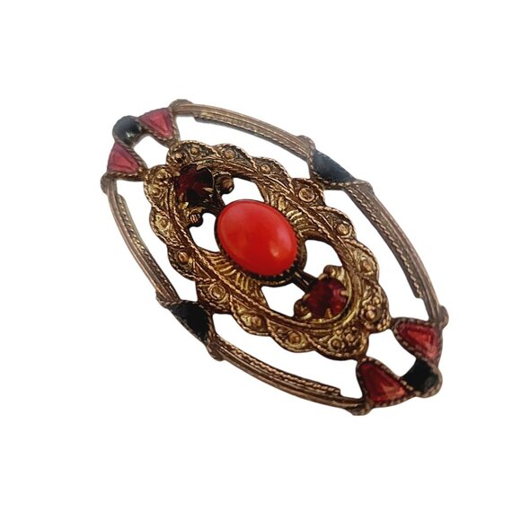 Beautiful Enameled Brass Brooch (A5585) - Picture 1 of 5